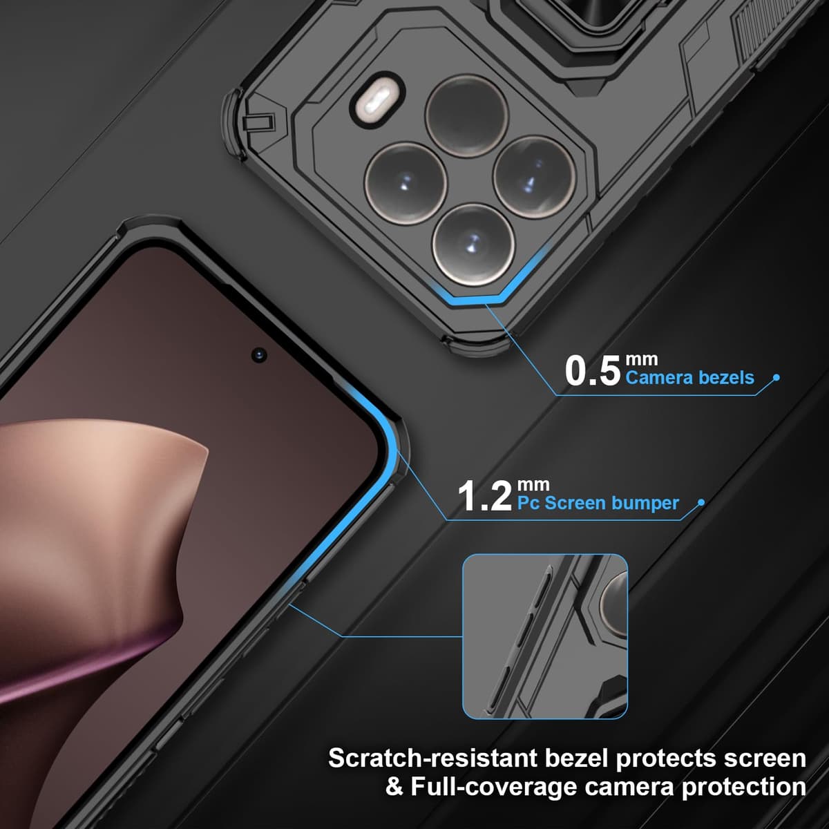Funda para CMF Phone 2 Pro, Carcasa Antigolpes con Soporte anular metálico, Case Protectora de Grado Militar, Negro — view 732