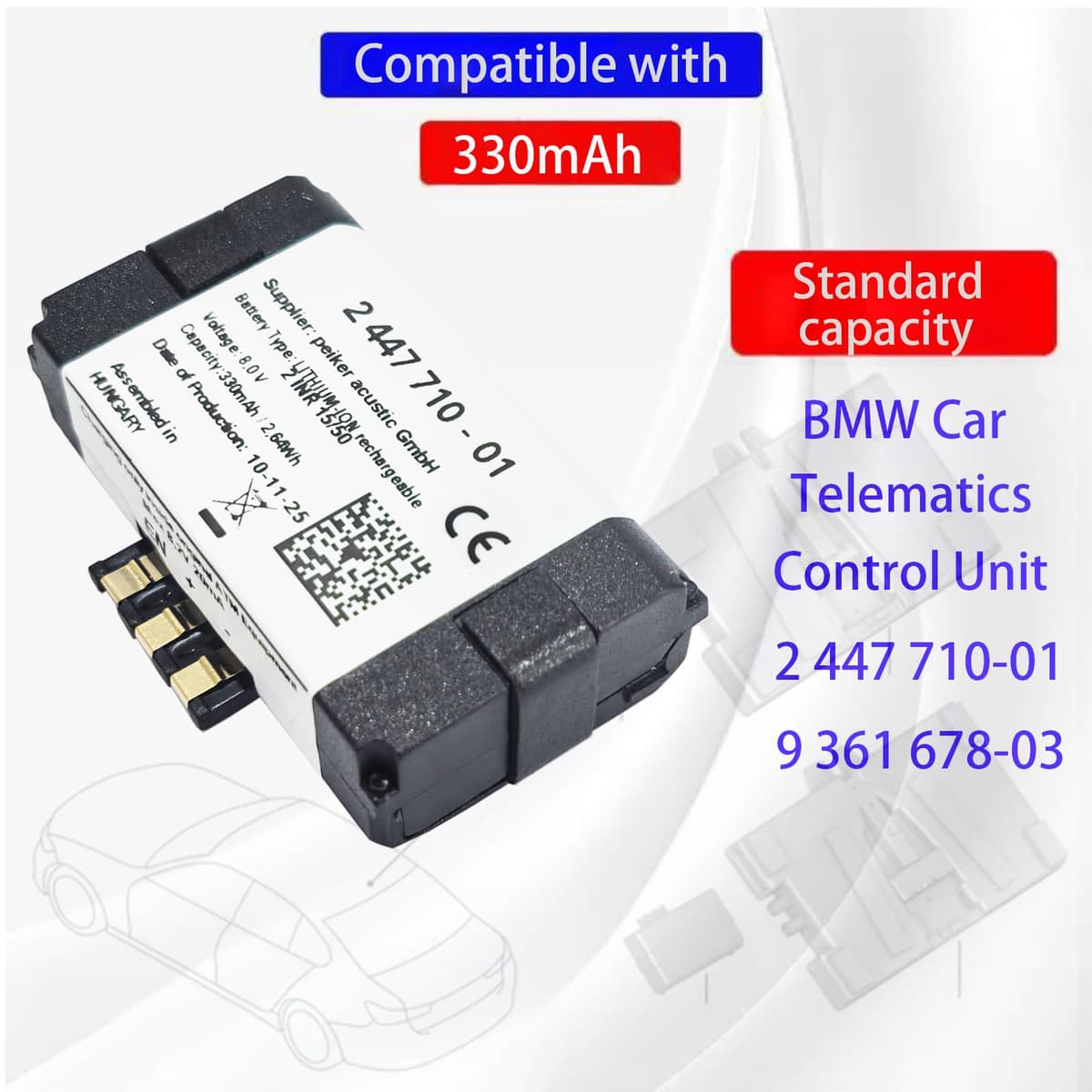 Modelo 710 BMW 2 447 710-01, 9 361 678-03 batería de repuesto compatible con unidad de control telemática (330 mAh, 8 V, NiCd) BMW F57, G32, M5 F90, G30, G31, G21, G28, X3 F25, X3 G01, X: 1 — view 5