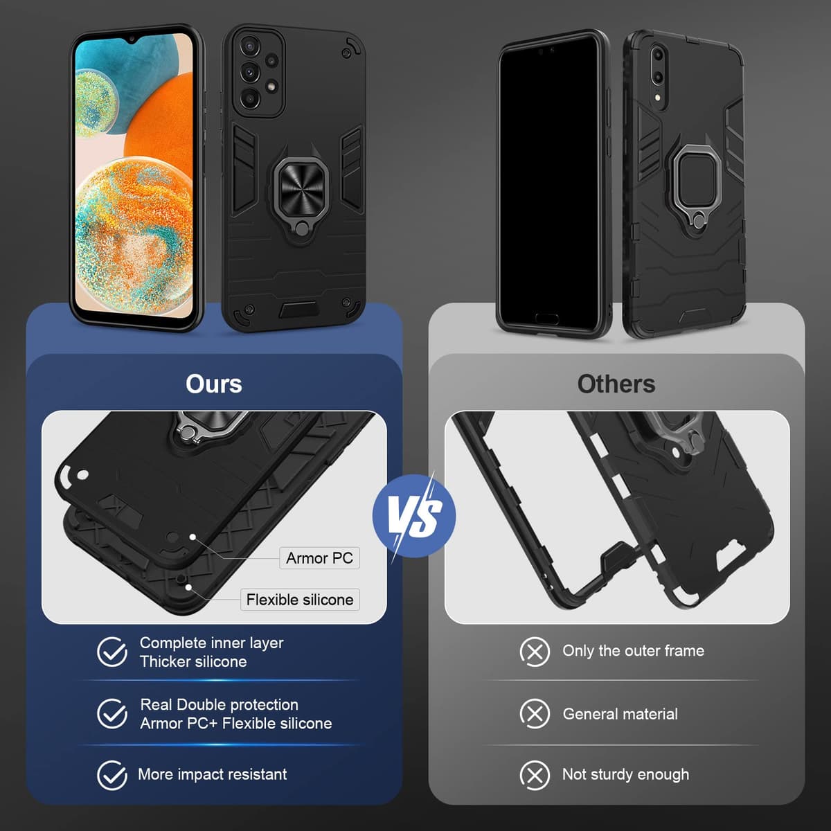 Funda para CMF Phone 2 Pro, Carcasa Antigolpes con Soporte anular metálico, Case Protectora de Grado Militar, Negro — view 687