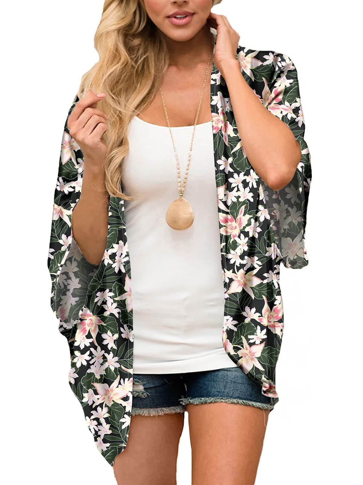 MayBuy Women's Summer Long Flowy Kimono Cardigans Boho Chiffon Floral Beach Cover Up Tops — view 40