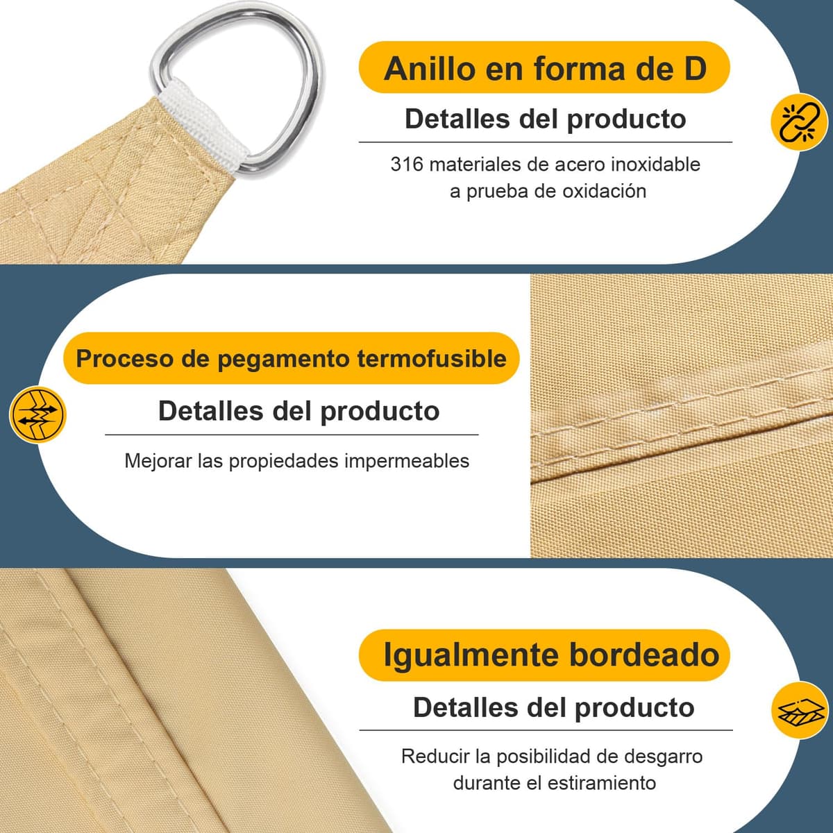 Cool Area Toldo Vela de Sombra Impermeable Rectangular 3x5m Protección UV PES Toldos para Patio Exterior Jardín Terraza-Arena — view 4