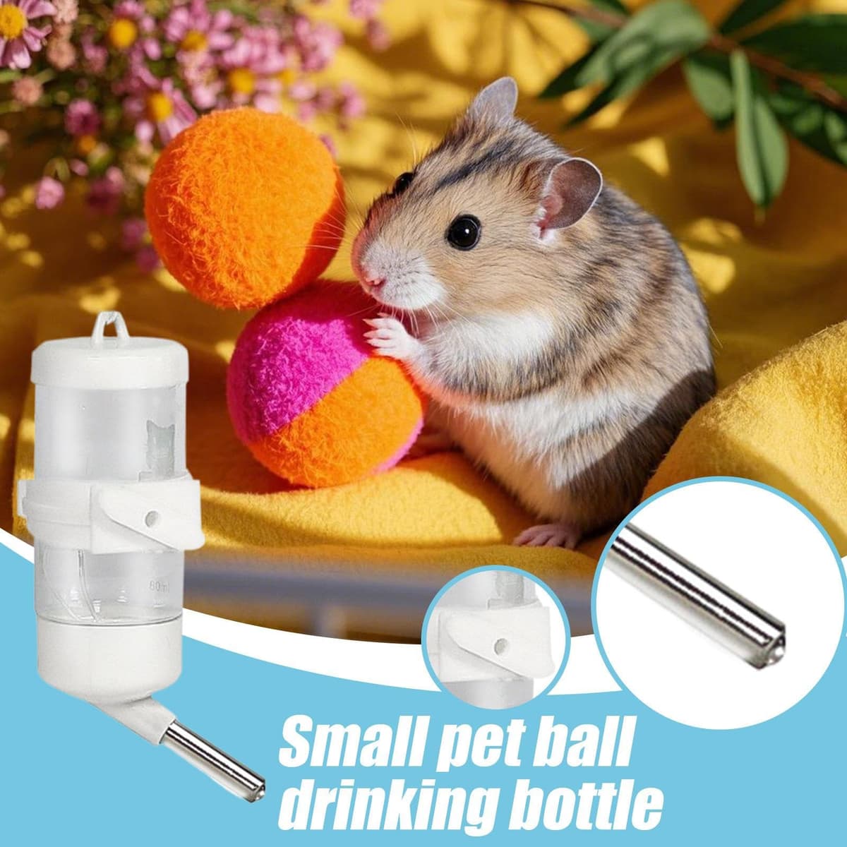 Botella para hámster - Dispensador de Agua sin de 80 ml para jerbos y erizos, alimentador a Prueba de Fugas con Sellado al vacío, Estuche de Accesorios para Bebedero en Jaula, para hámsteres — view 4