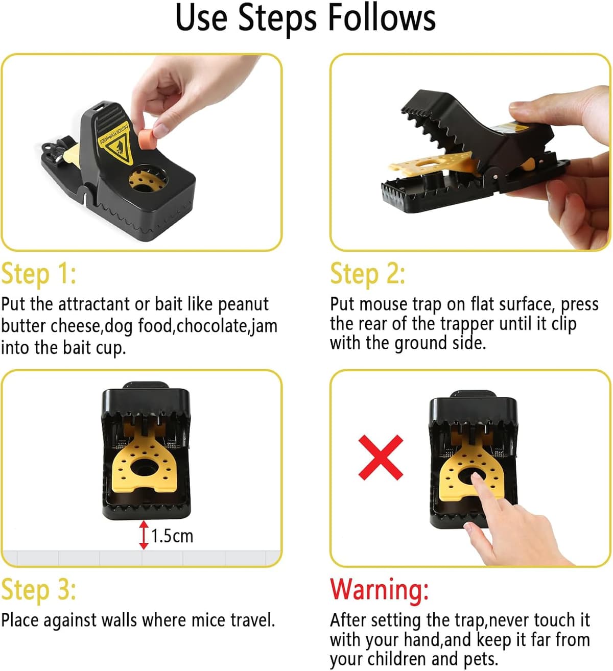 Reusable Mouse Trap, 4 Pack Heavy Duty High Sensitive Mice Catcher, Safe and Effective Rodent Trap for Indoors and Outdoors, Quick and Easy clean Rodent Catcher — view 2