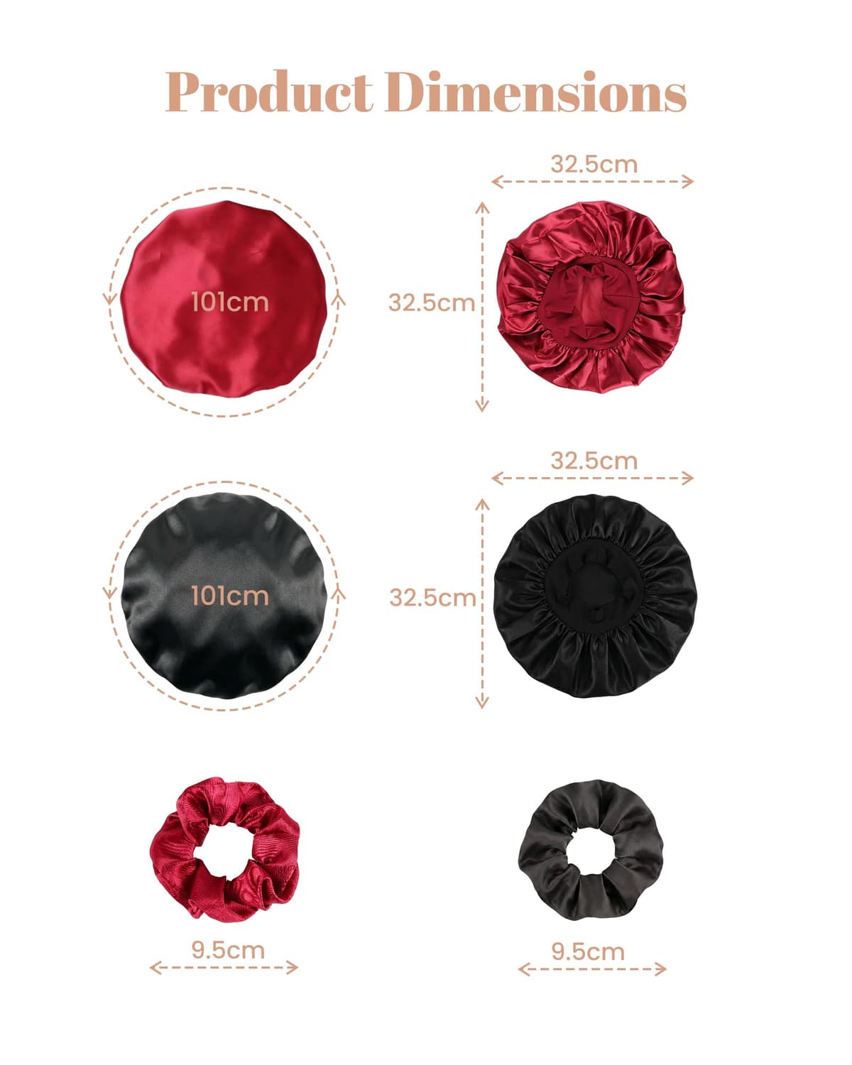 lulir Gorro de Seda para Dormir 2 Piezas - Gorro Saten Pelo Rizado con 2 Coleteros, Silk Bonnet Ajustable con Banda Elástica, Suave Antifrizz Cuidado del Cabello, para Mujer y Niña — view 2