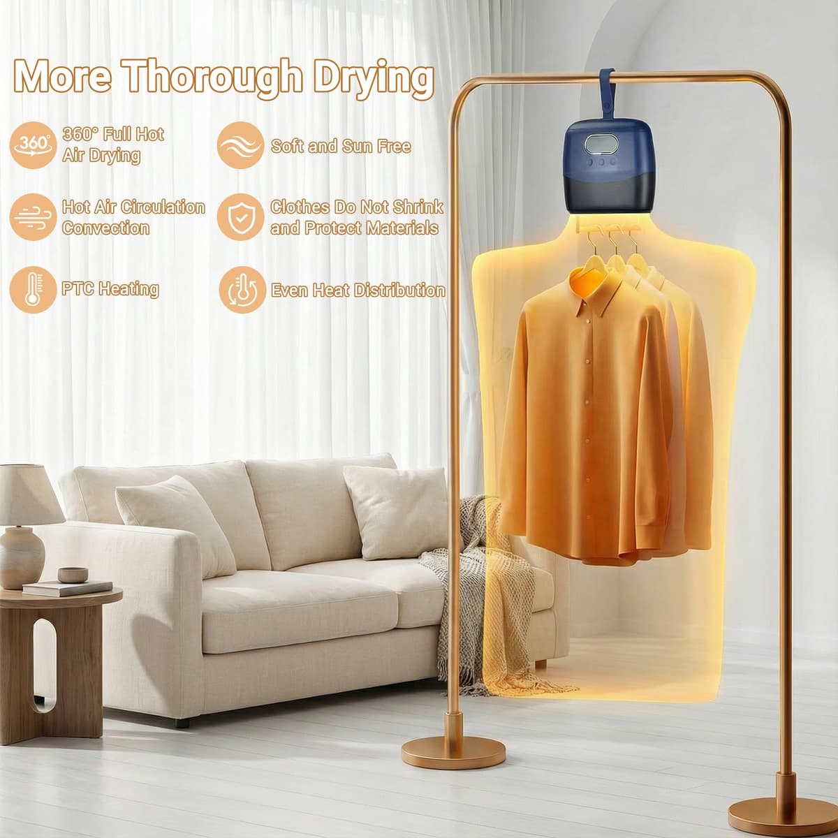 clothes dryer machine,600W portable dryer with timer,PTC heating 360° hot air circulatio technology,temperature adjustable 55℃/65℃,max 15kg for business travel, dormitories, apartments, hotels — view 3