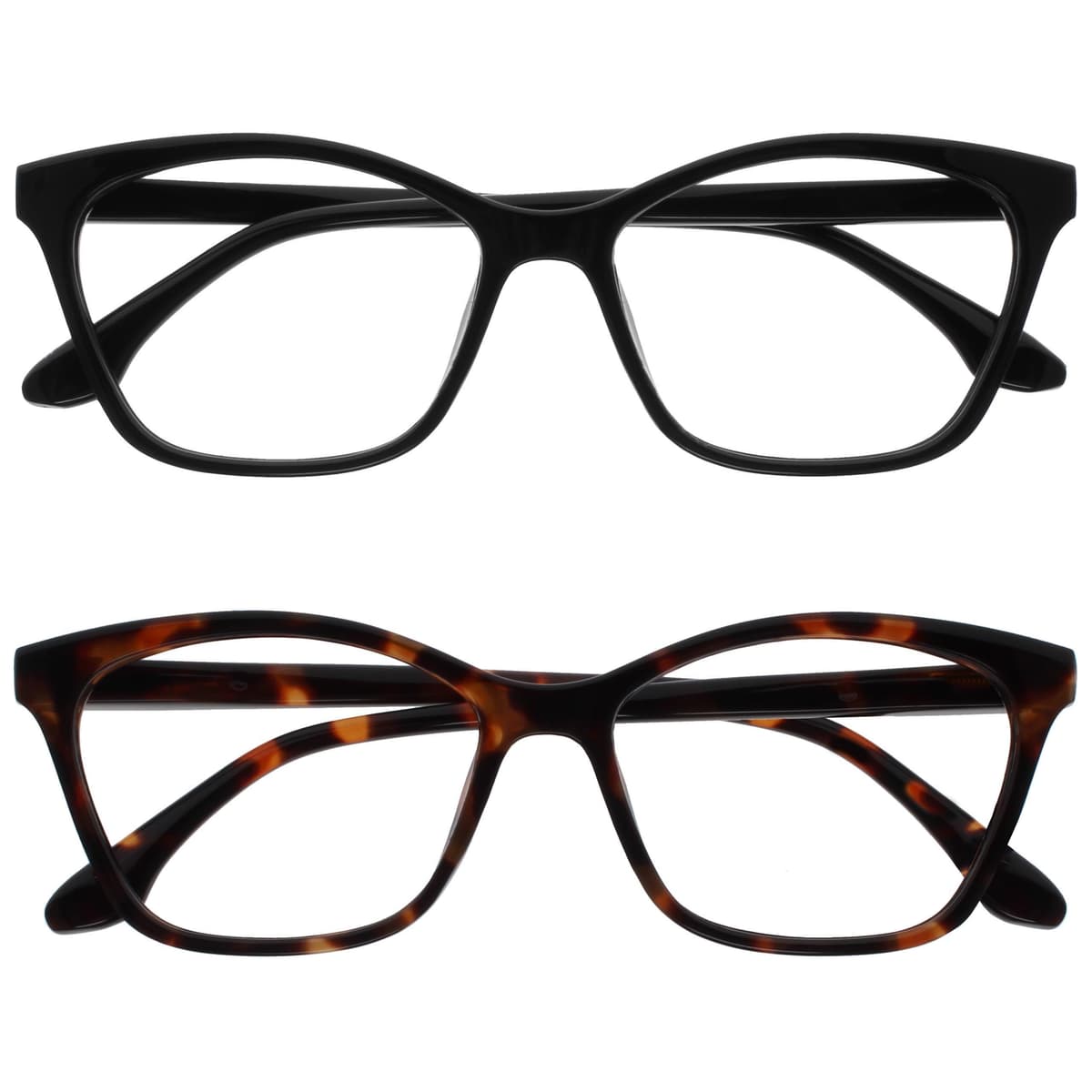 OPULIZE KAT Reading Glasses - Stylish Cat's Eye Frame - Men and Women - Spring Hinges, 2 Pack - Black / Tortoise Brown