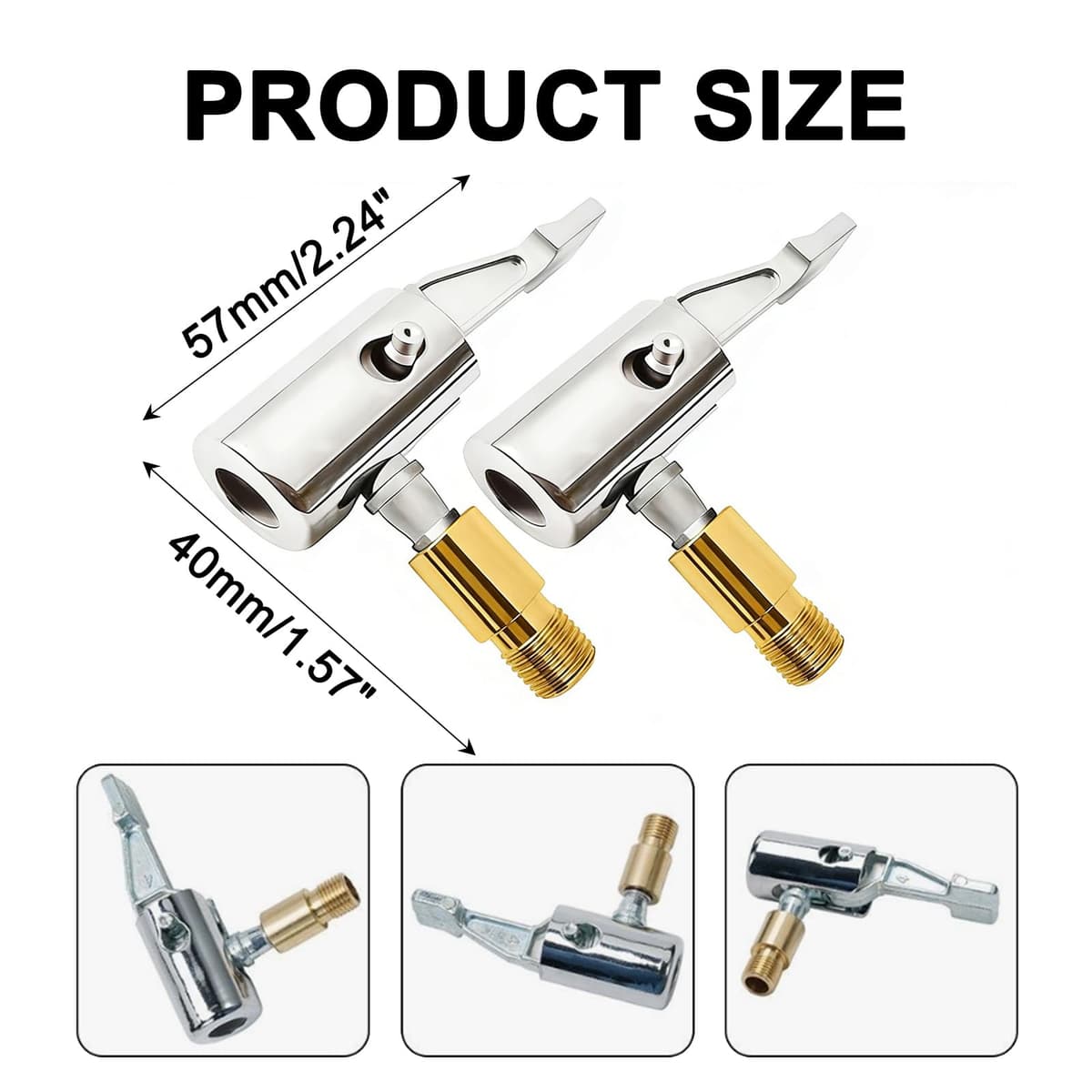 2 Pcs Tire Air Chucks,tyre inflator adaptor,tyre valve adapter,Lock on Air Chuck,Metal Locking Air Chuck with Standard Tire Valve Thread No Leakage Inflating Nozzle for Portable Tires Pump — view 2