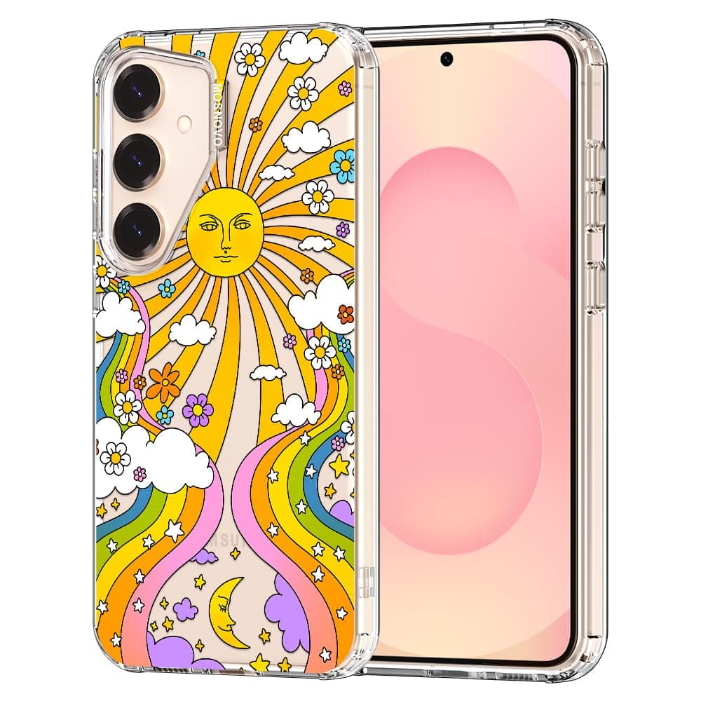 MOSNOVO Case for Samsung Galaxy S25 / Galaxy S24, [Buffertech 6.6ft Military-Grade Drop Protection] [Anti Peel Off Tech] Clear TPU Bumper Phone Case Cover Design - 70's Psychedelic Groovy Art