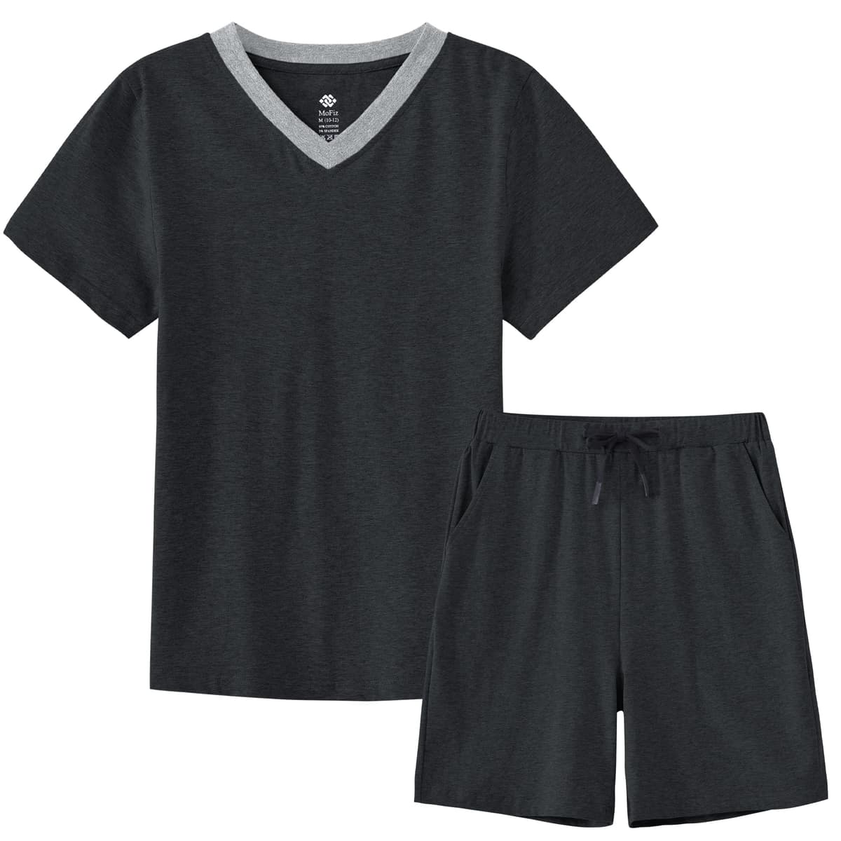 MoFiz - Pijama de niño de algodón con conjuntos de pijama corto, ropa de dormir con cuello en V, manga corta, pijama y pantalones cortos, 128 cm a 176 cm
