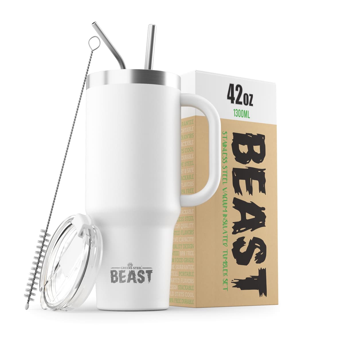 Greens Steel Beast Tumbler – 550 ml (20 oz), Coral | Vaso de acero inoxidable reutilizable con aislamiento al vacío | con 2 pajitas y cepillo de limpieza | Termo de viaje de doble pared — view 52