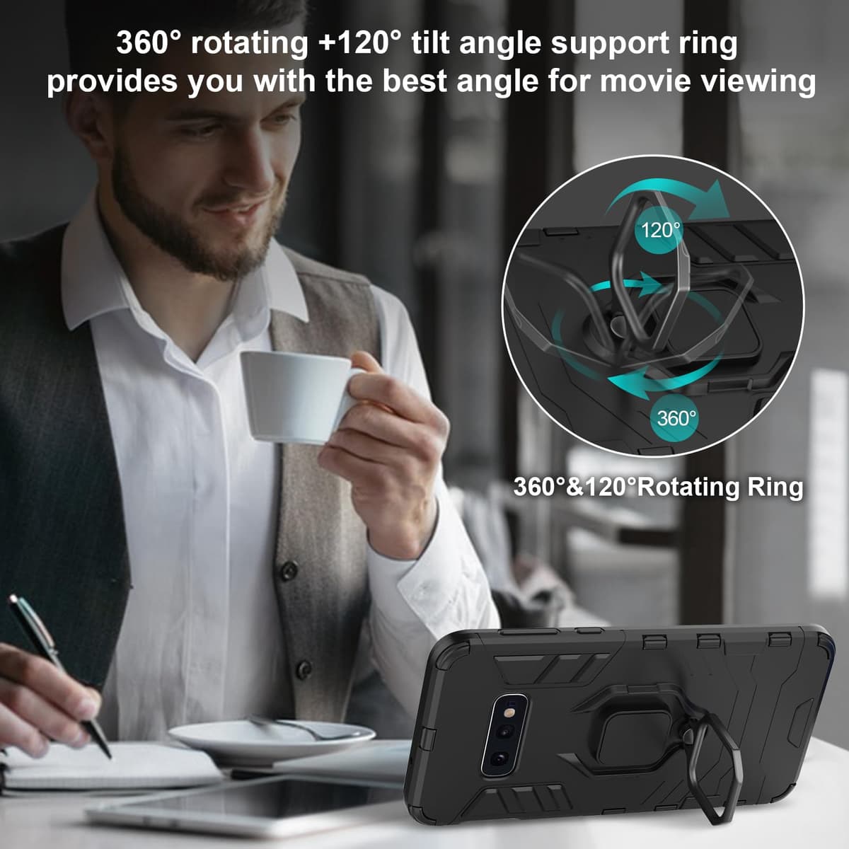 Funda para CMF Phone 2 Pro, Carcasa Antigolpes con Soporte anular metálico, Case Protectora de Grado Militar, Negro — view 319