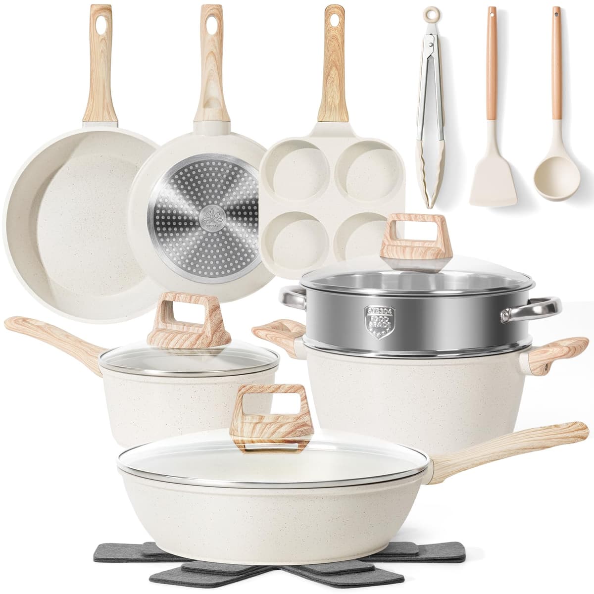12 Pcs Pots and Pans Set Non Stick, Cookware Sets White Granite Induction Cookware, Non-toxic Healthy Nonstick Kitchen Cooking Set with Frying Pan Set, Saucepans (PFAS/PFOA/PFOS Free) — view 10