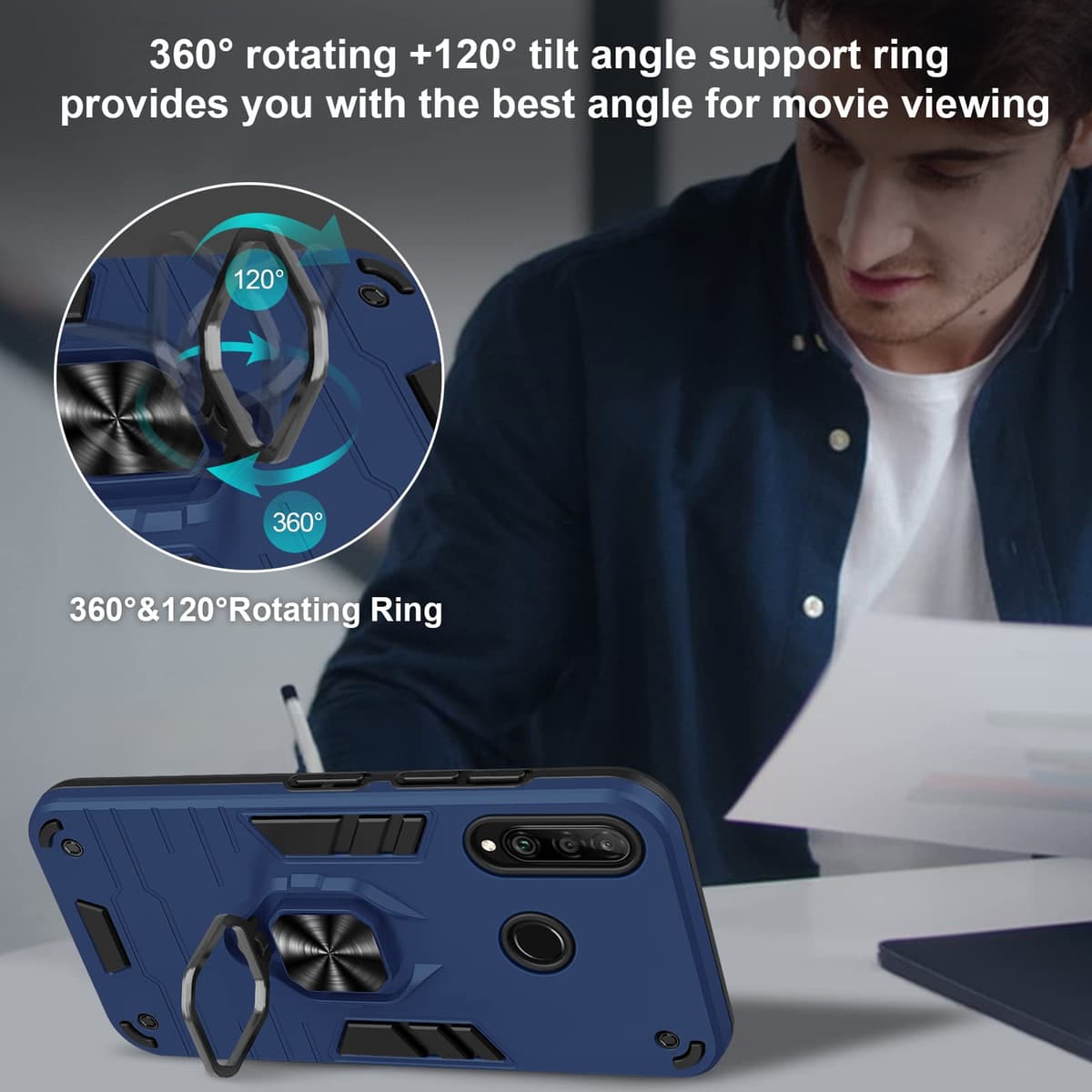 Funda para CMF Phone 2 Pro, Carcasa Antigolpes con Soporte anular metálico, Case Protectora de Grado Militar, Negro — view 1599