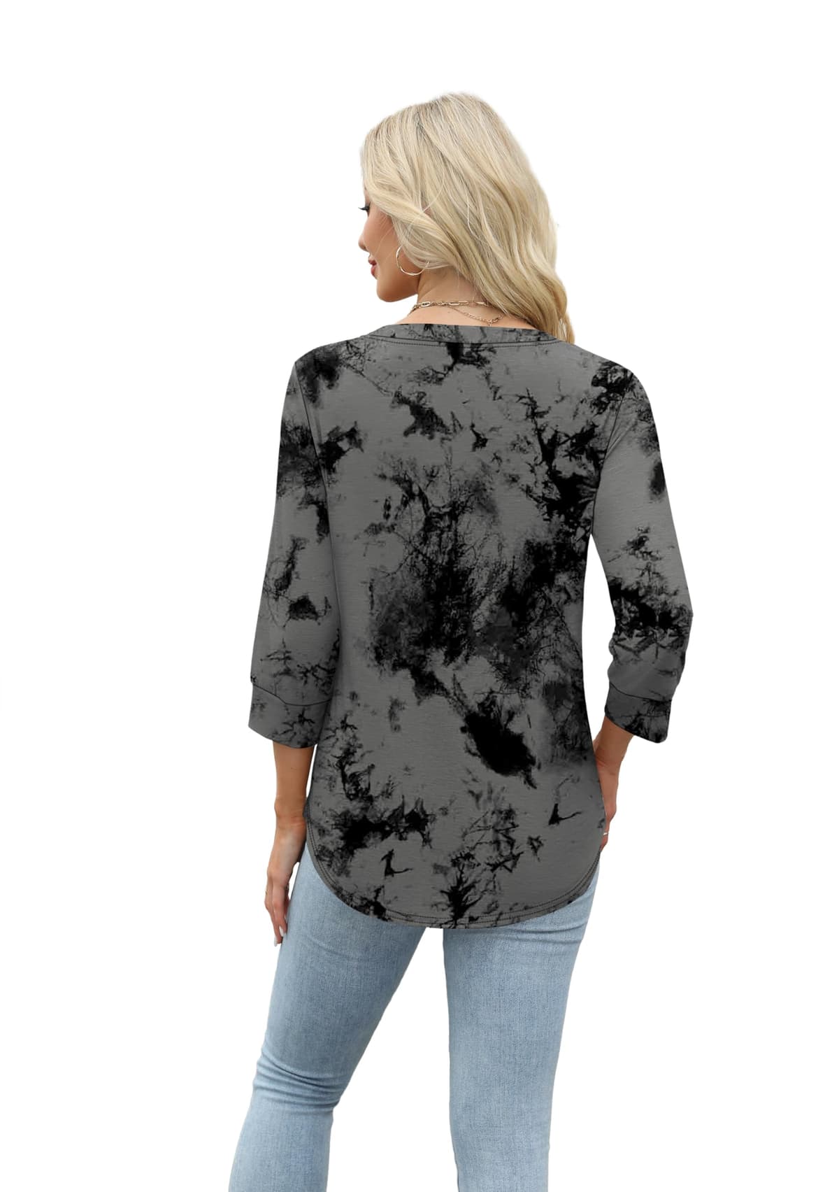 Aokosor Womens 3/4 Sleeve Tops Ladies Blouse V Neck Tunic Long Sleeve T Shirts Curved Hem Office Wear — view 4