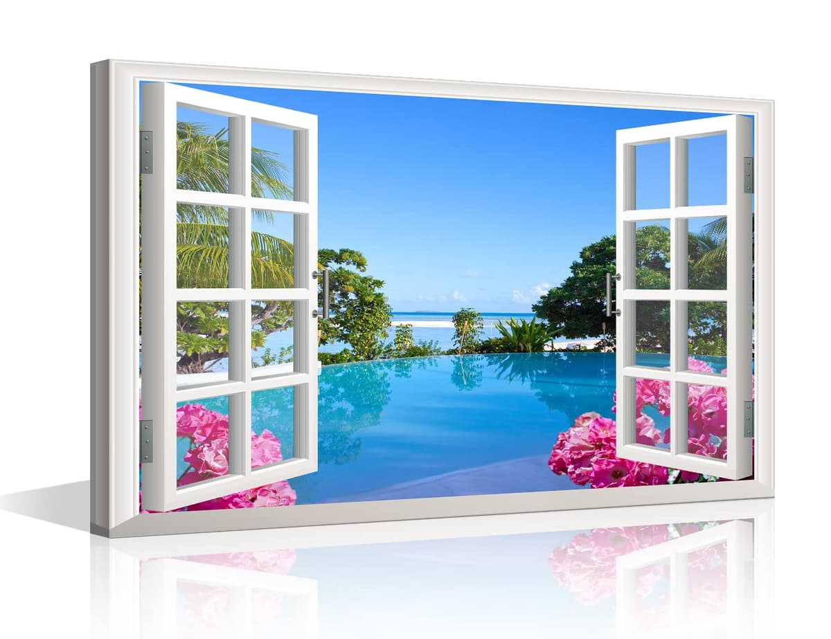 TISHIRON 3D Window View Seaside Effect Canvas Wall Art Prints for Living Room Bedroom Decor Office Kitchen Home Decoration Framed Ready to Hang 12x18inch — view 26