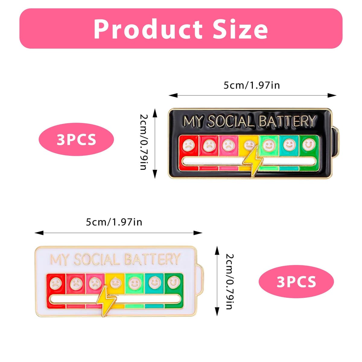 6 PCS Social Battery Pin, Mi Pin de Batería Social para el Estado de Ánimo, Broches de Esmalte Interactivos, Pins de Humor Creativos y Divertidos, Accesorios para Expresar Emociones — view 2