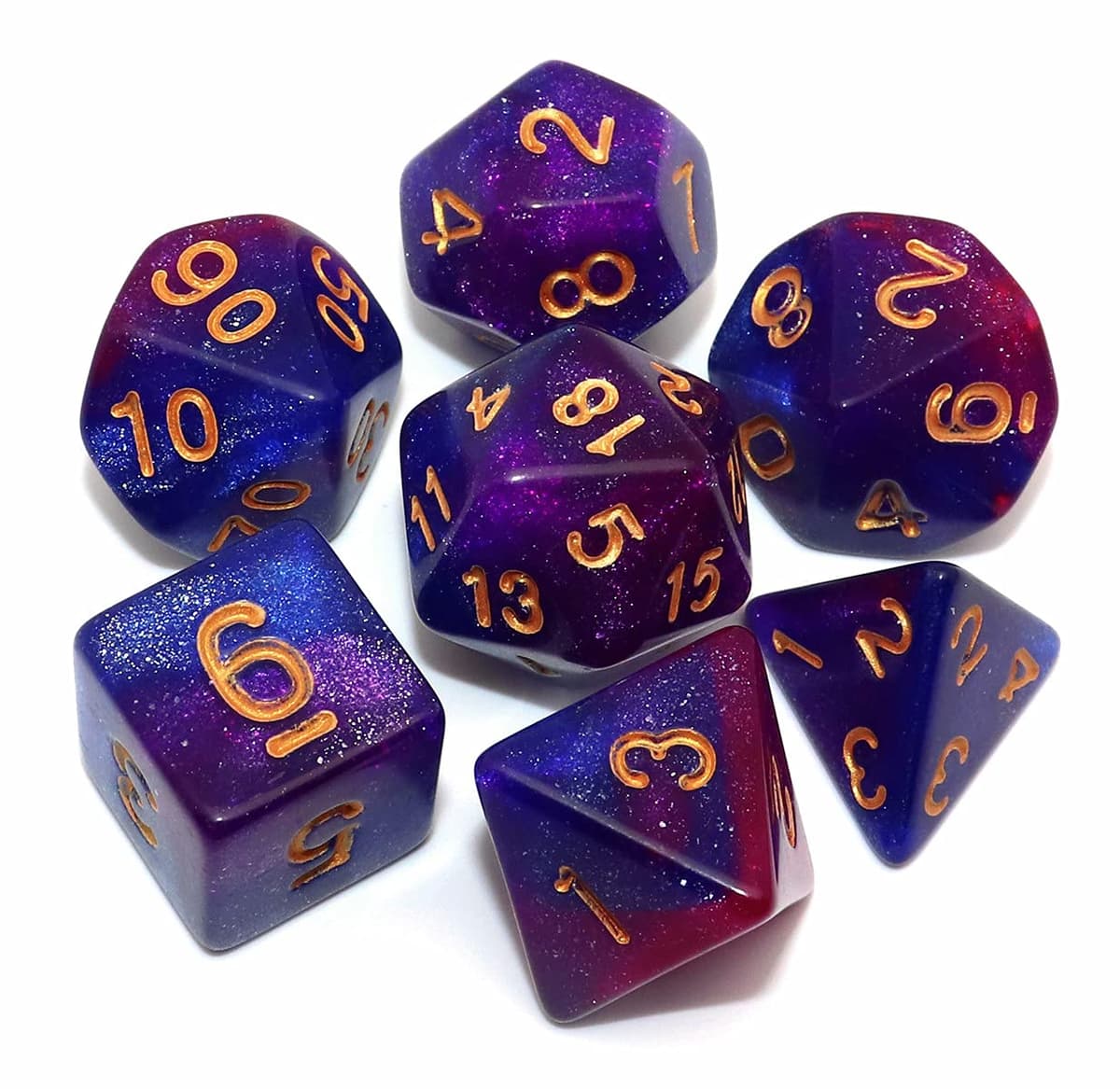 Dados DND D20, D12, D10, D%, D8, D6, D4, D20, D12, D10, D%, D8, D6, D4 — view 4