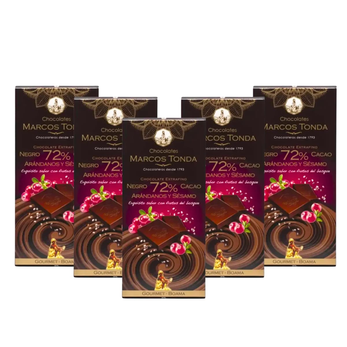 Chocolates Marcos Tonda – Chocolate Negro 72% Gourmet Con Almendras, Arándanos Y Sésamo X5 | Chocolate Con Almendras 100g | Chocolate Gourmet | Desde 1793
