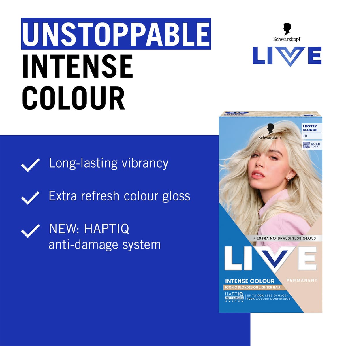 Schwarzkopf LIVE Intense Colour B11 Frosty Blonde, Long-lasting Permanent Blonde Hair Dye, For Lighter Hair, With Extra No-Brassiness Gloss — view 4