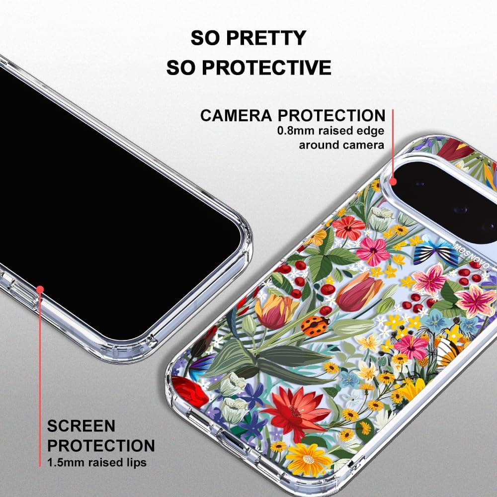 MOSNOVO Case for Google Pixel 10 & Pixel 10 Pro, [Buffertech 6.6ft Military-Grade Drop Protection] [Anti Peel Off Tech] Clear TPU Bumper Phone Case Cover Design - in The Garden — view 5