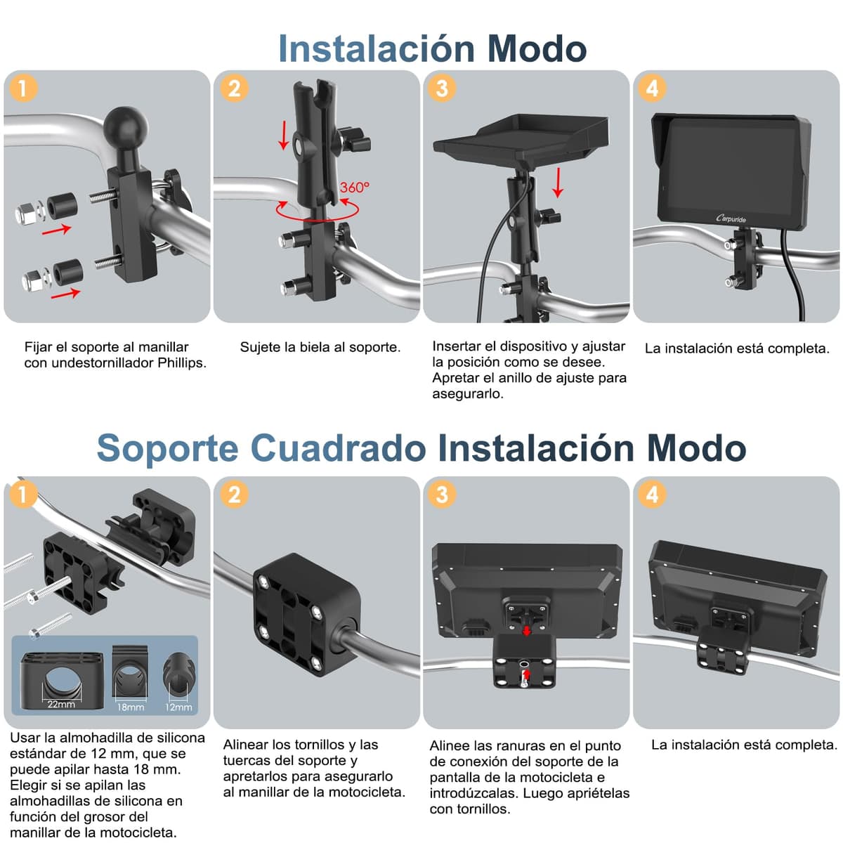 Carpuride W702T Pro Motocicleta Carplay Pantalla con TPMS Sistema, Inalámbrico CarPlay y Android Auto, 7" Impermeable Táctilpantalla, Dual Bluetooth, Intercomunicador Función, Nav, Brújula, Barómetro. — view 8