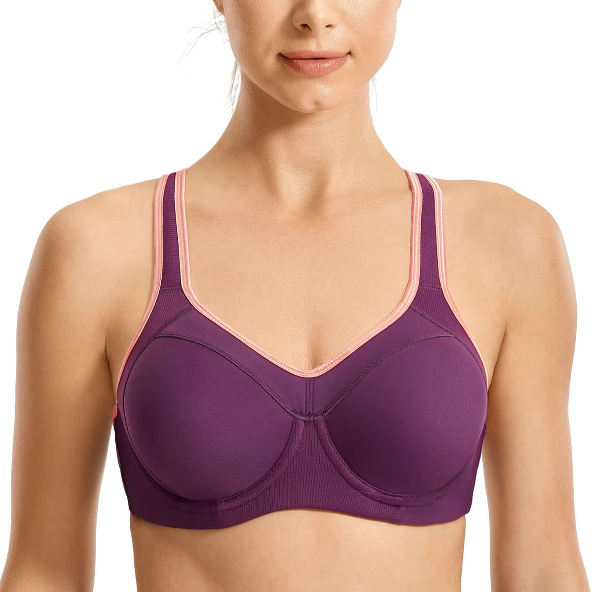 SYROKAN Women's High Impact Sports Bra Underwire Full Support Racerback Padded Running Bra — view 21