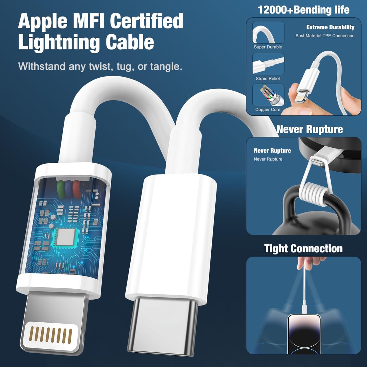 KTDRJN for iPhone Charger Fast Charge, 2Pack PD 20W Fast Apple Charger Cable 2M, iPhone Fast charger Plug with USB C To Lightning Cable for iPhone 14 13 12 11 Pro Max XS XR X 8 7 6 Plus, iPad and iPod — view 2