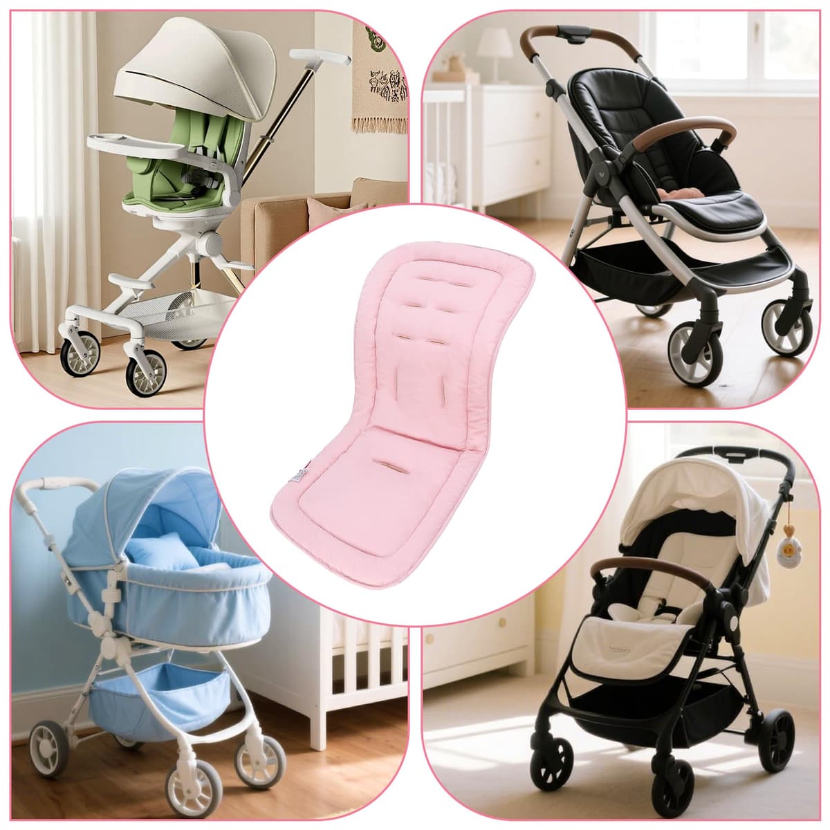 LAT Universal Pram Liner, Baby Pushchair Seat Liners, Cotton Double-Sided Use Baby Stroller Cushion Pad, Stroller Seat Pad for Toddler Infant 78x34cm (Beige+Pink) — view 8