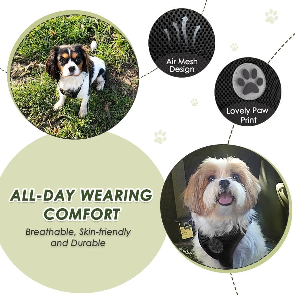 Nasjac Dog Car Harness with Seat Belts, Safety Adjustable Dog Seat Belts for Cars with Clip and Buckle, Breathable Mesh Pet Vest Harness Seatbelts with Secure Elastic Buffer for Travel — view 3