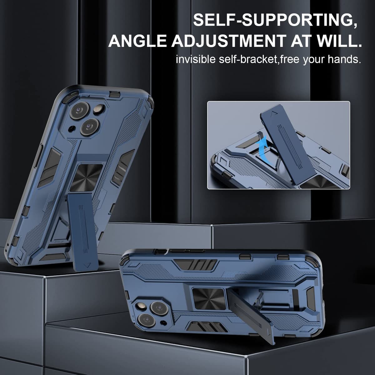 Funda para CMF Phone 2 Pro, Carcasa Antigolpes con Soporte anular metálico, Case Protectora de Grado Militar, Negro — view 1420