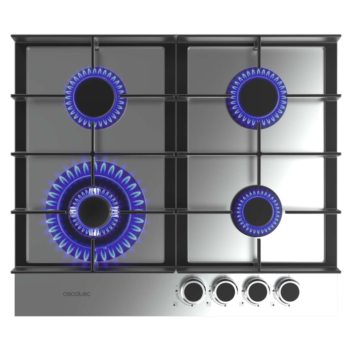 Cecotec Placa de Gas 4 Fuegos Bolero Squad G 4400F Inox. 8kW, Acero Inoxidable, Parrillas Hierro Fundido, Quemador WOK Triple Corona, Encendido Electrónico, Seguridad en Válvulas, Accesorio de Gas — view 3