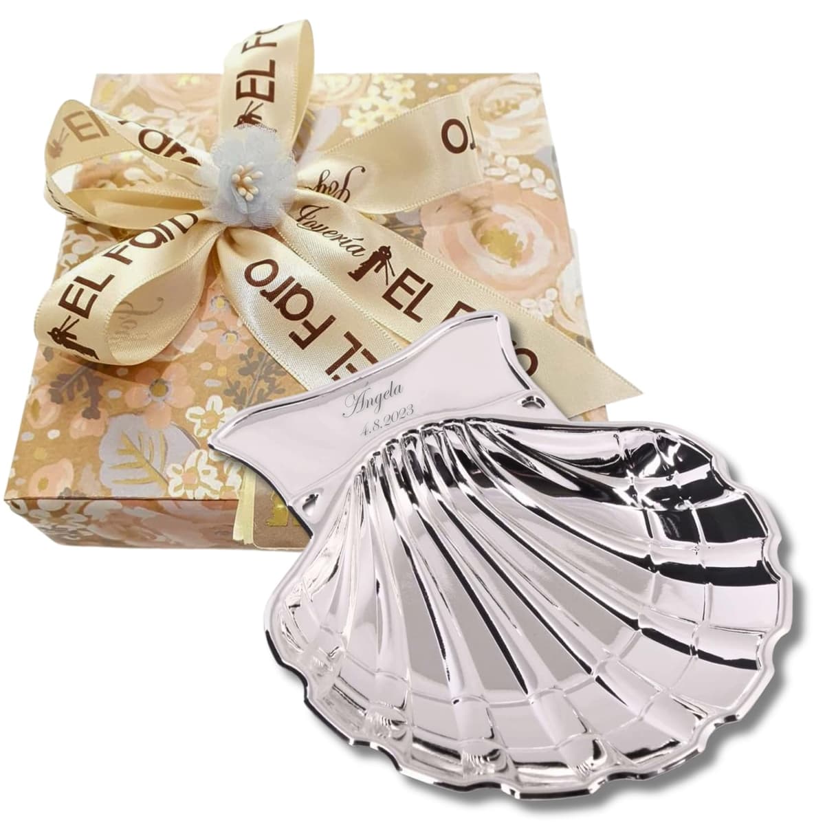 JOYERIA EL FARO | Concha bautismal | Concha bautismal grabada | Grabado personalizado | Presentación en estuche premium | Un regalo para toda la vida (Modelo 2)