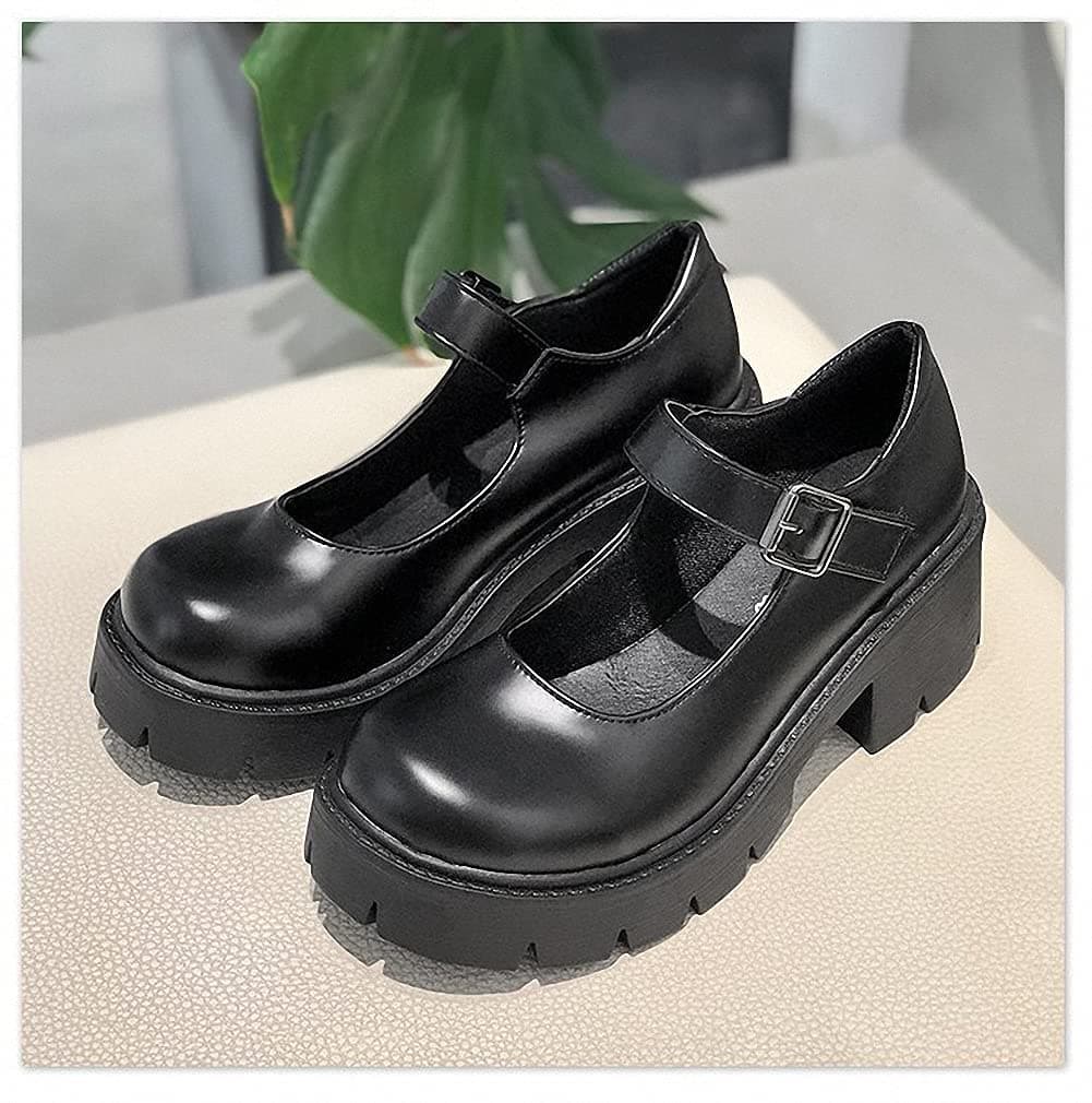 Womens Platform Mary Janes Shoes Sweet Toe Ankle Lolita Gothic Pumps Chunky Patent Leather — view 3
