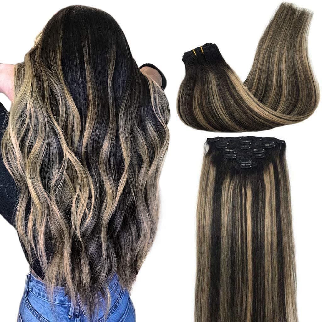 GOO GOO Clip in Hair Extensions Human Hair, 18inch 150g 9Pcs, #2 Dark Brown, Hair extensions for women, Human Hair Extensions Clip in — view 49