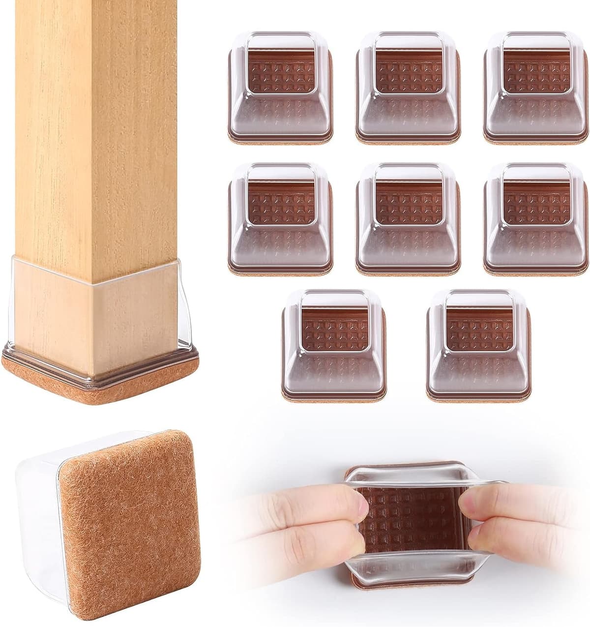 Ezprotekt Protectores de Suelo Transparentes para Patas de Silla 20-28mm, 16 Tapones de Silicona con Fieltro Envuelto, Fundas de Silicona Redondo — view 41