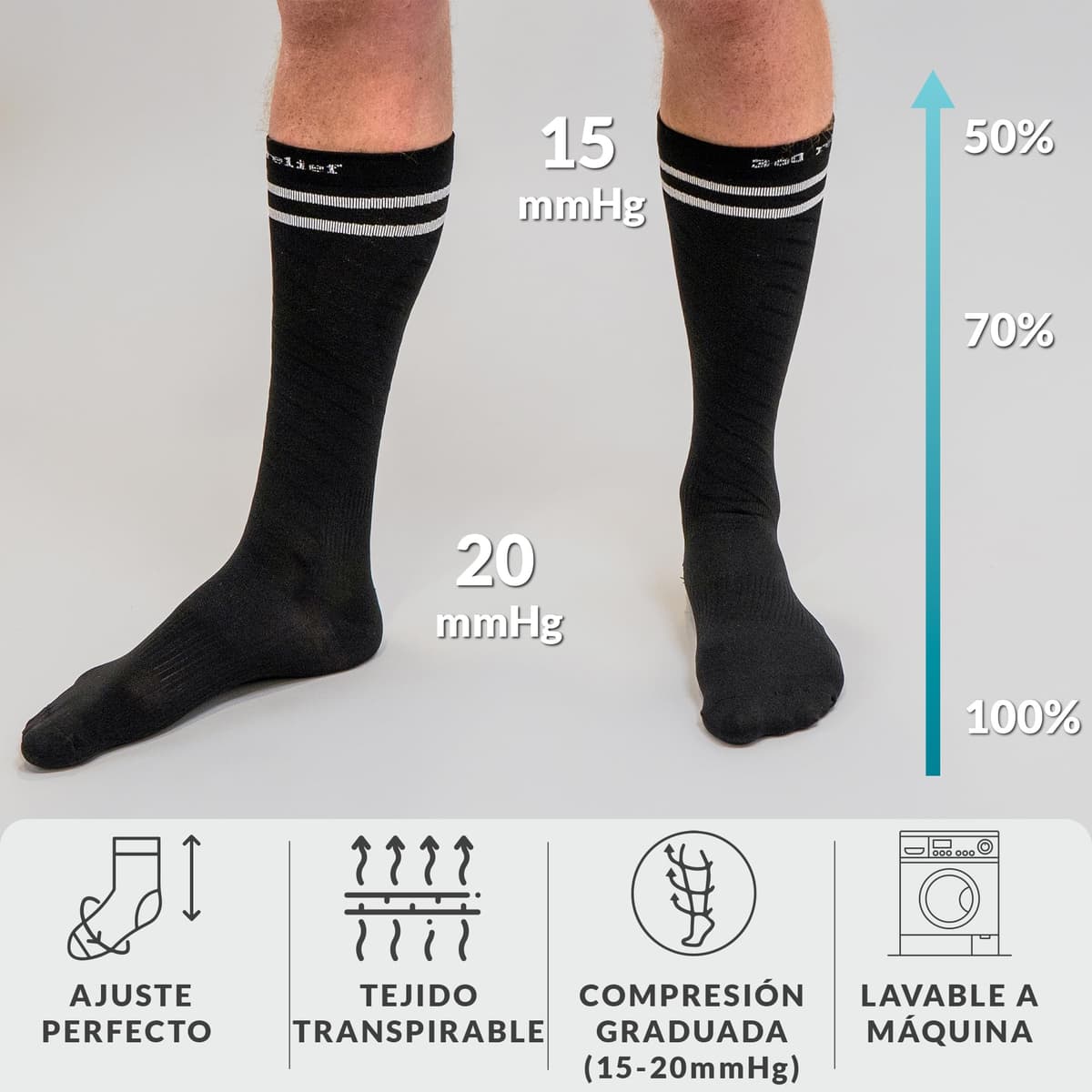 360 Relief Medias de Compresión Mujer y Hombre - 1 Par Calcetines de Compresión para Deportes, Correr, Volar, Viaje, Trabajo, Footing - S/M Beis con Bolsa de Malla — view 37