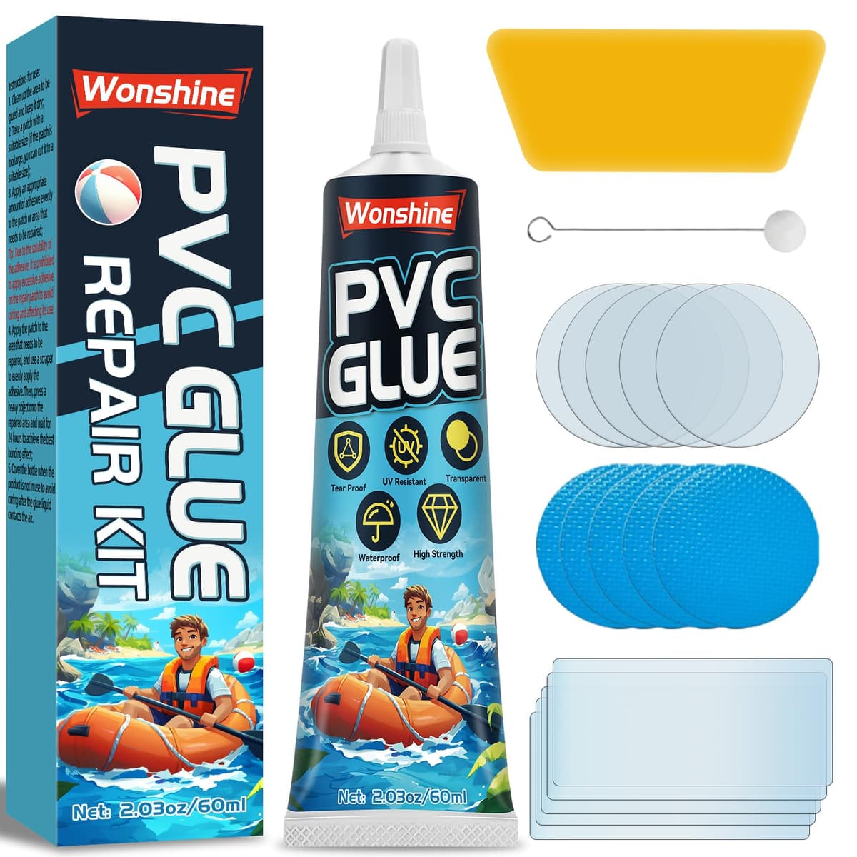 Hot Tub Repair Kit, Paddling Pool Repair Kit Waterproof, for Inflatables, Air Bed, Bouncy Castle, Boat Kayak, Swimming Pool,Tent (60ml)