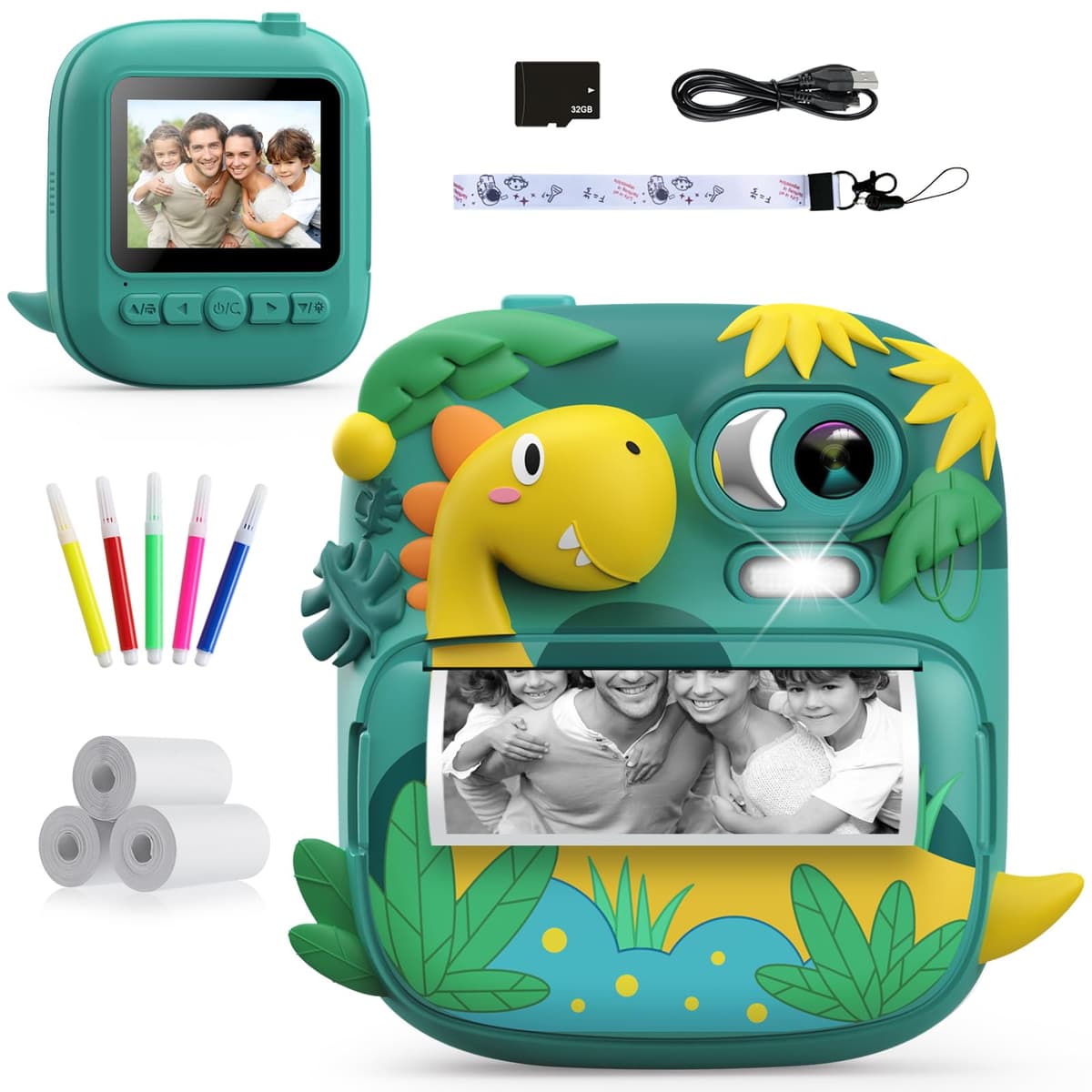 Camara Fotos Infantil Instantanea, CAMCLID 2,4 Pulgada Cámara Instantánea para Niños con Tarjeta de 32GB, Regalo para Niños de 3 a 12 Años(Verde)