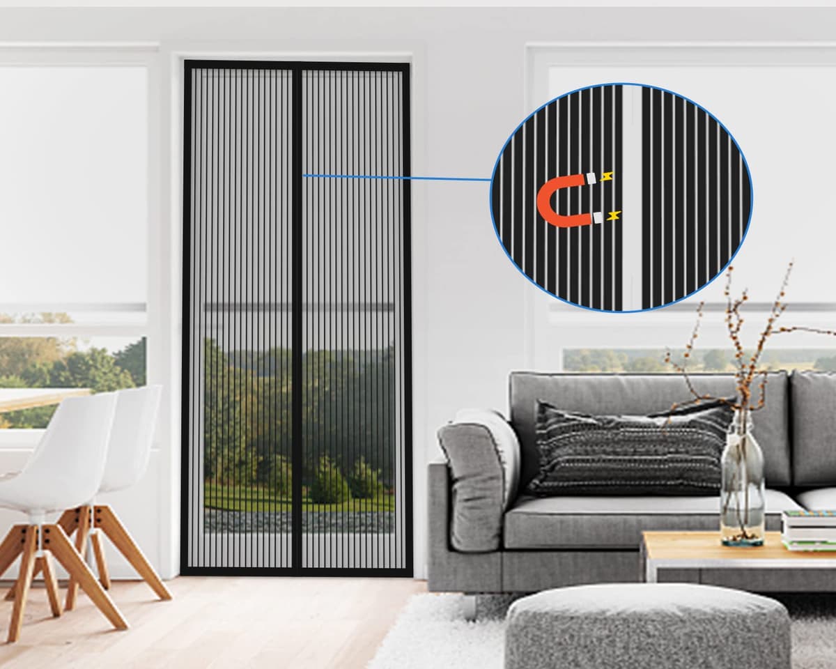 DIKER Mosquitera Cortina Puerta Magnetica Imantada Exterior Corredera, Antimosquitos con Imanes, Tela Mosquiteras de Ventanas para Puertas del Balcón, Magnético Automático(90x210cm,negro) — view 4
