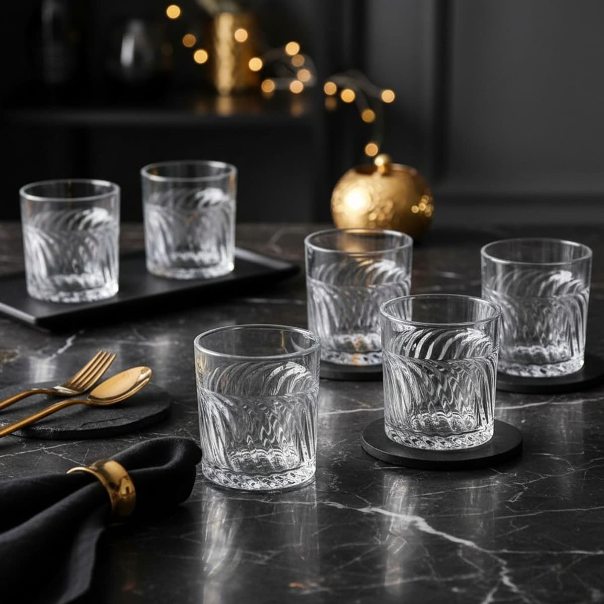INDE SANTA CLARA | Set 6 Vasos de Cristal Agua 35cl Oban Tallado Transparente, Vasos Bajos de Vidrio Claro, Vasos Agua Aptos Lavavajillas y Microondas — view 3