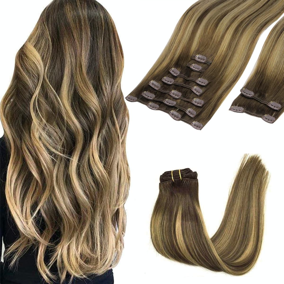 GOO GOO Clip in Hair Extensions Human Hair, 18inch 150g 9Pcs, #2 Dark Brown, Hair extensions for women, Human Hair Extensions Clip in — view 20