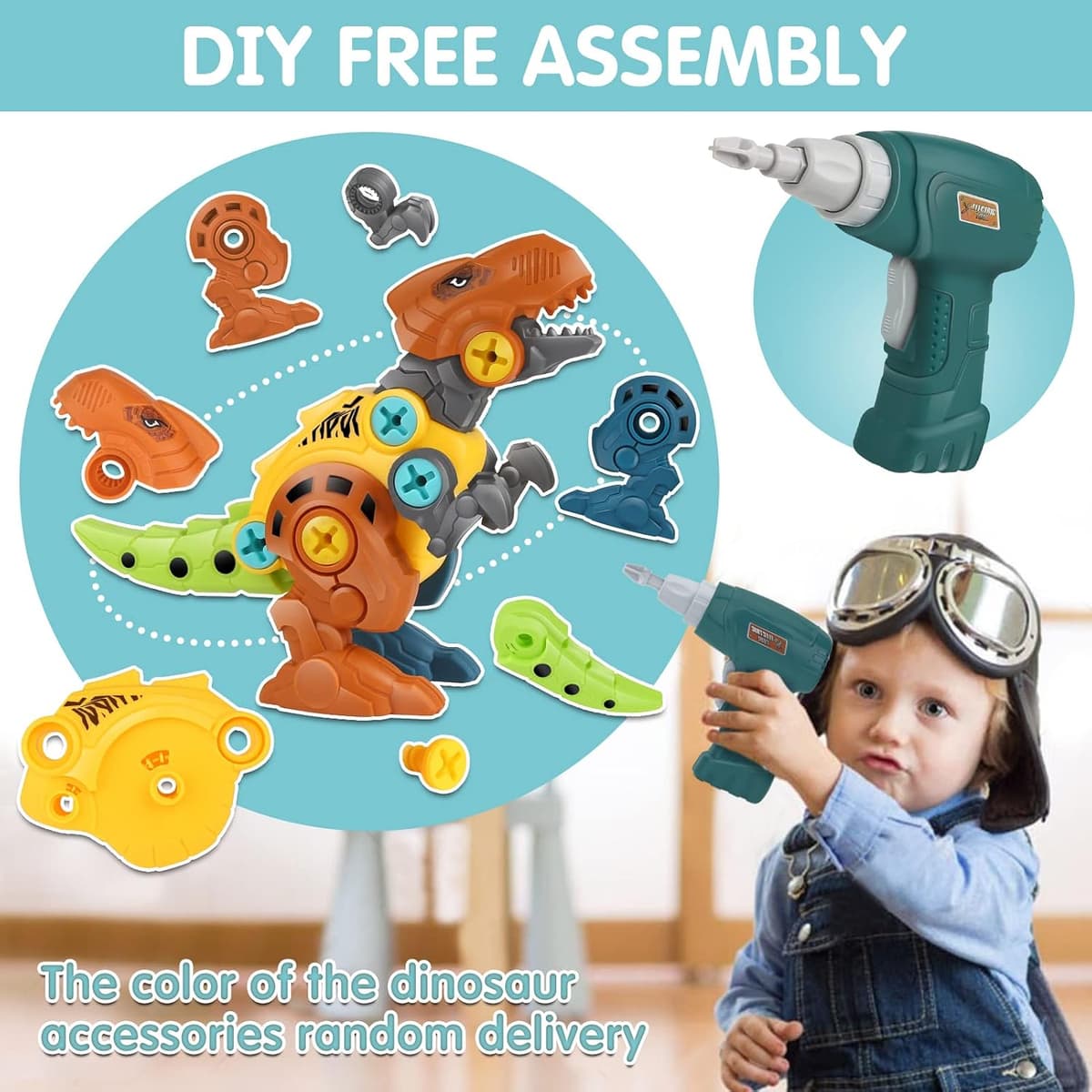 Dreamon Dinosaurios Juguetes para Niños 3 4 5 6 7 Años con Caja de Almacenamiento Taladro Eléctrico Construccion Juguete Dducativos Regalos para Niños Niñas — view 3