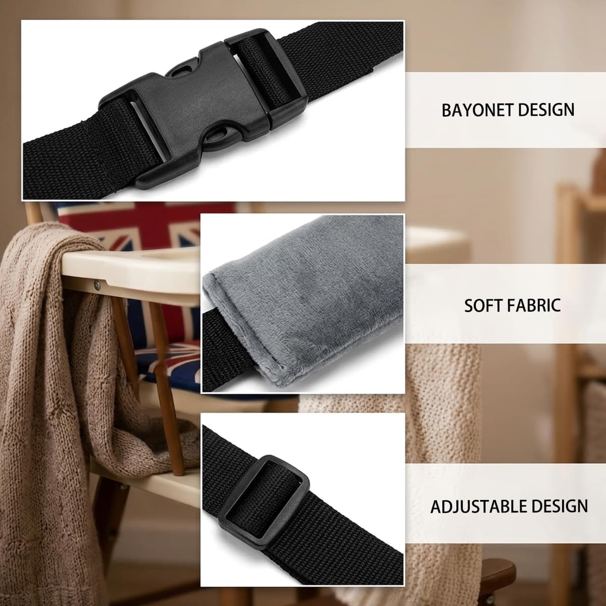 2 Pack High Chair Straps – Universal Replacement Straps for Shopping Trolley, Baby Trolley Seat Belt for Dining Chair, Portable Safety Harness — view 3