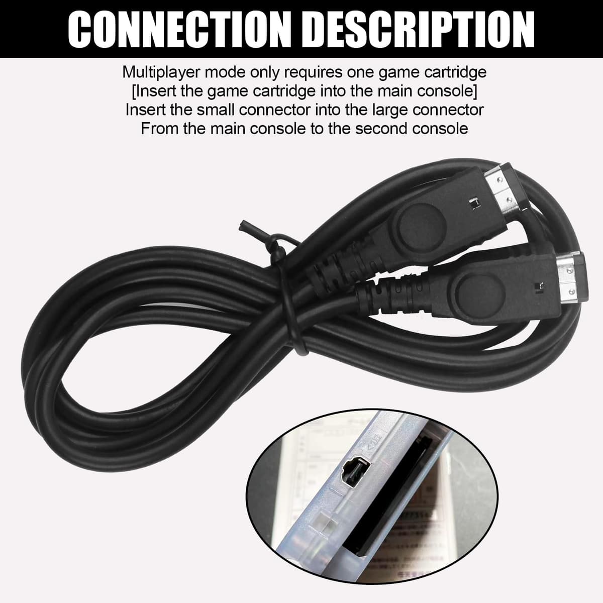Link Cable para Nintendo Game Boy Color y GBA SP, Cable de Conexión Portátil de 1.2 m para 2 Jugadores (Negro) — view 4