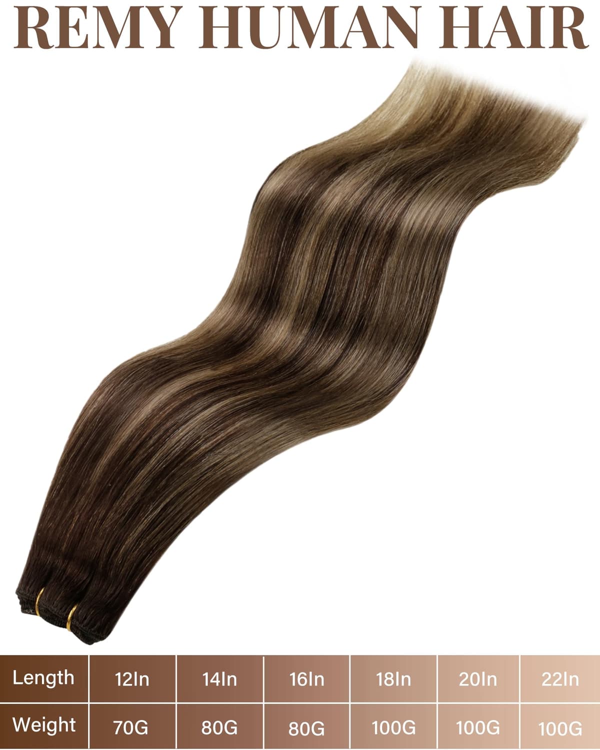 Hetto Weft Hair Extensions Real Human Hair Balayage Dark Brown Mix Honey Blonde 20 Inch 100g - Full Head Sew in Human Hair Wefts, Salon Weave Hair Extensions for Daily Use #4/27/4 — view 4