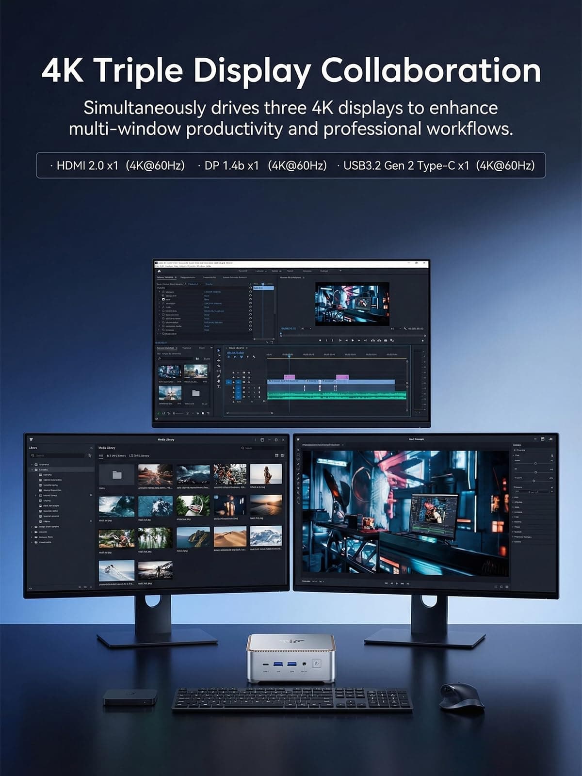 KAMRUI Hyper H2 Mini PC Windows 11 pro, Intel Core 14450HX Mini Computers (10C/16T, 4.8GHz), 32GB RAM 1TB PCle4.0 SSD Micro Desktop PC, Triple 4K Display, USB-C, WiFi6, BT5.2, Business Office Home — view 5