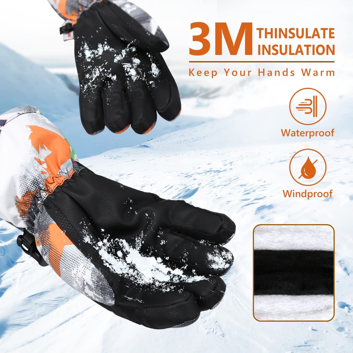 Ski Gloves, Warmest Waterproof and Breathable Snow Gloves for Cold Weather, Fits Both Men & Women,for Parent Child Outdoor — view 3