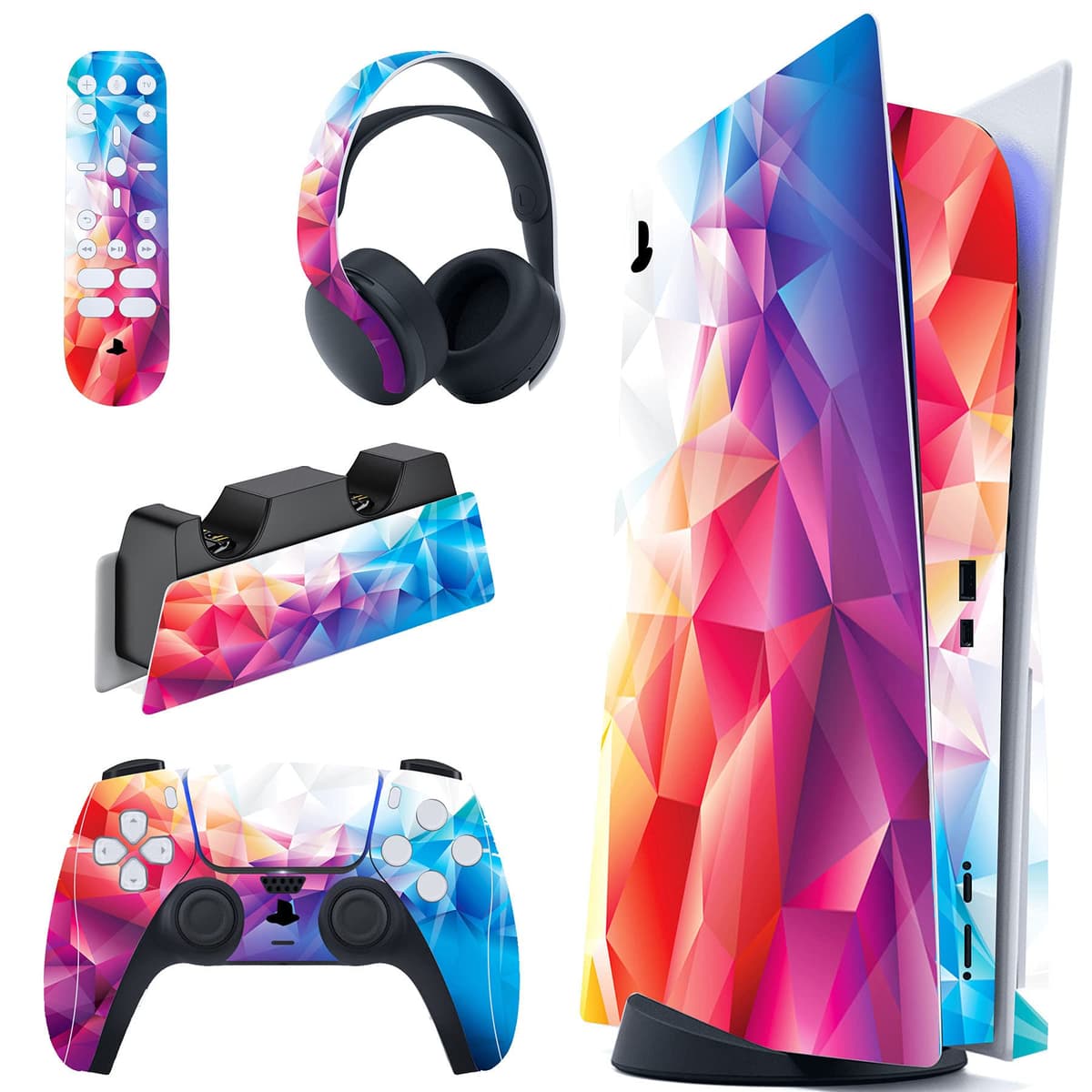PlayVital Neon Dragoon Full Set Skin Decal for PS5 Console Disc Edition, Sticker Vinyl Decal Cover for PS5 Controller & Charging Station & Headset & Media Remote — view 10