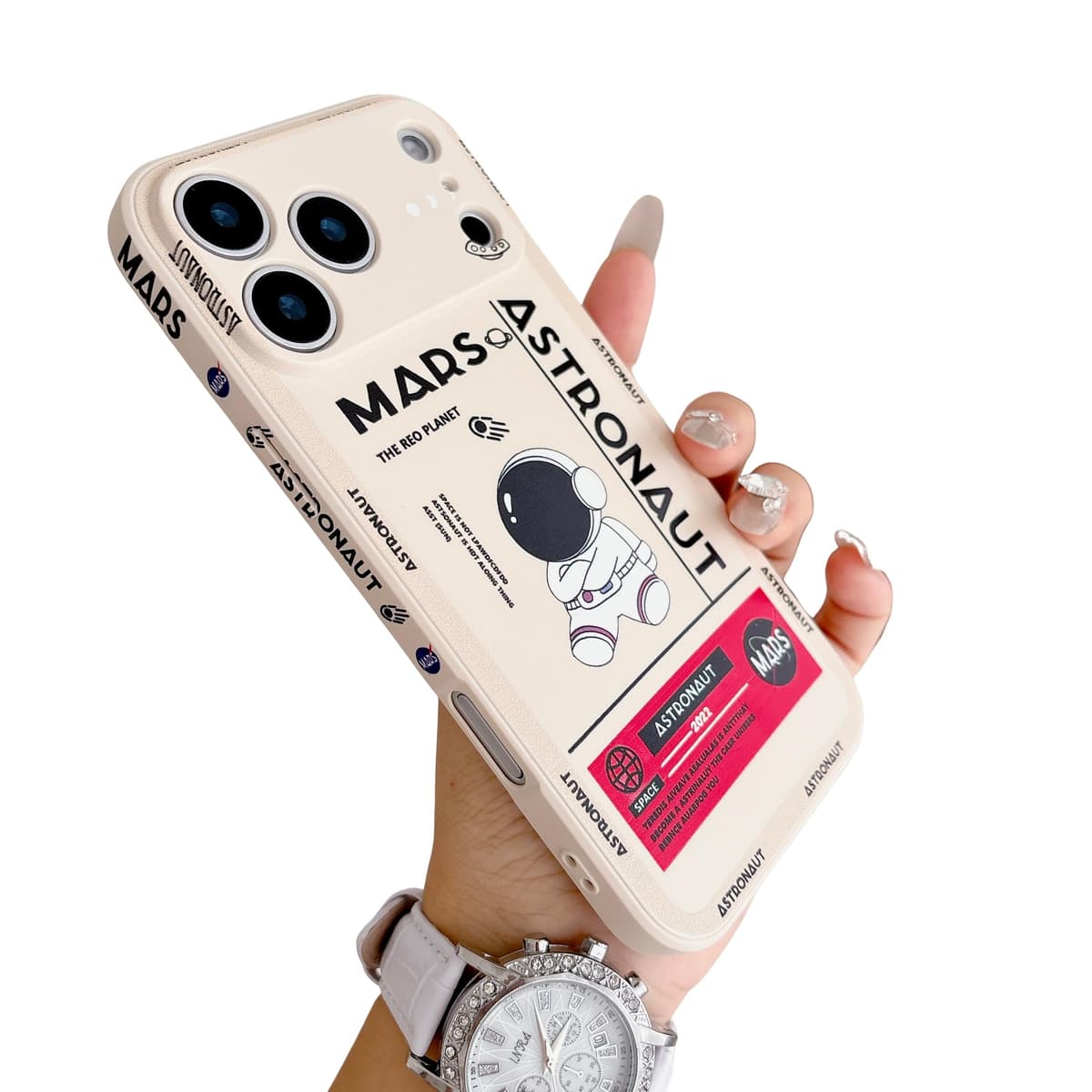 Yonds Queen for iPhone 17 Pro Cute Case, Cool Cartoon Astronaut Space Mars Rocket Design Stylish Bumper TPU Rubber Protective Anti-Slip Shockproof Fashion Case(White, iPhone 17 Pro)