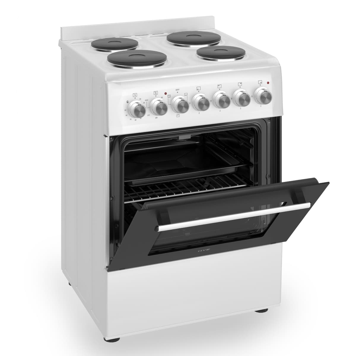 HYE Cooker - Electric Cooker, 4 Hotplates, 62L Electric Oven, A-Rated Energy Efficiency, 60cm Width, Freestanding Design, White, Ideal For Family Homes - C01FS60E17W — view 2